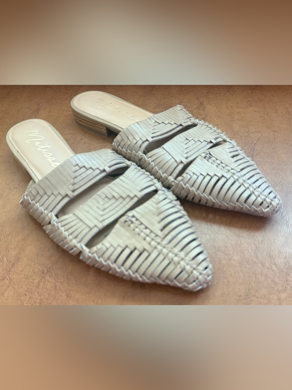 Anthropologie Matisse Leather Woven Pointed Toe Mule Slides Cream Size 8M - Picture 3 of 9